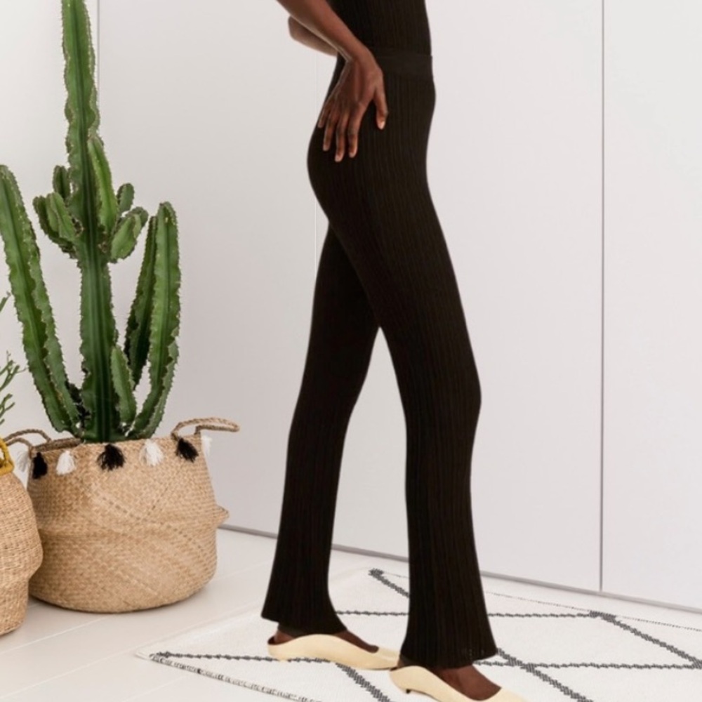 Rebecca Taylor Pointelle Cable Knit Ribbed Slight Flare Leg Pants Size Small